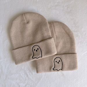 2 tan ghosty beanies